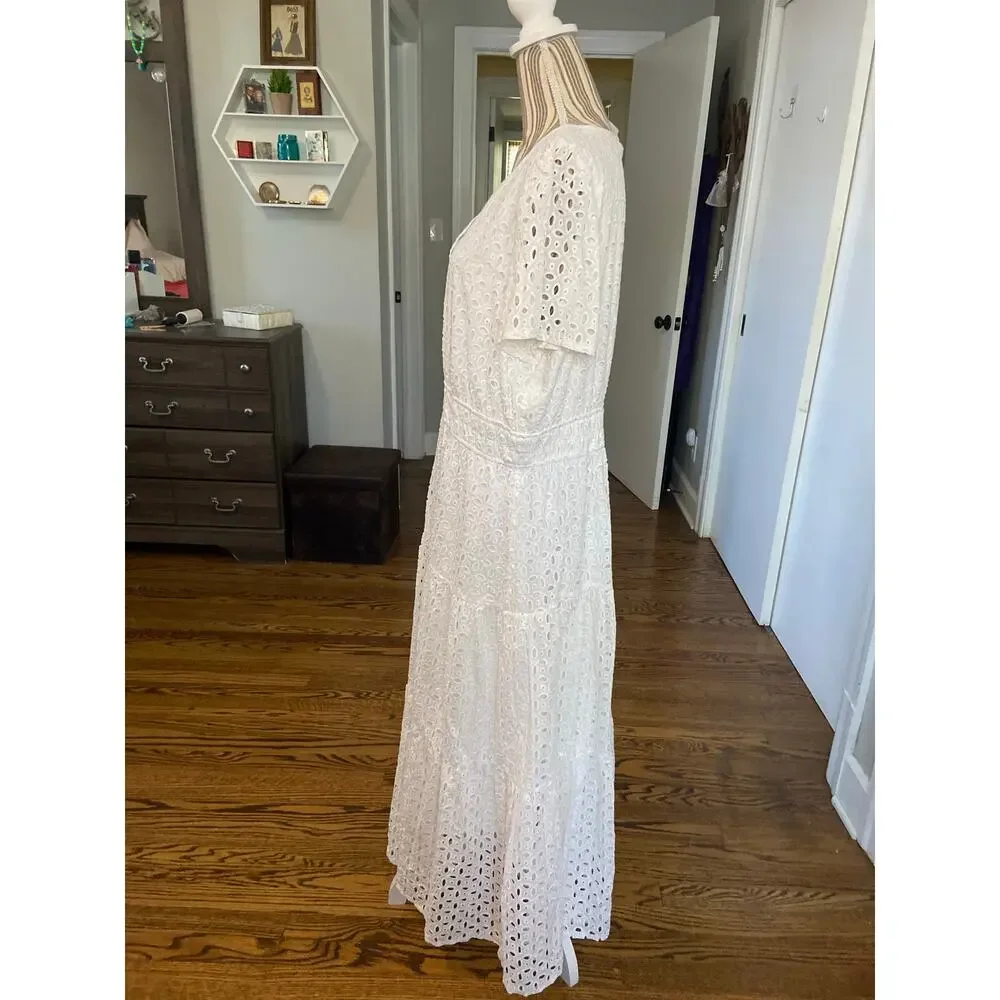 Pretty Garden white eyelet lace fully lined tiered maxi dress W - Picture 10 of 13